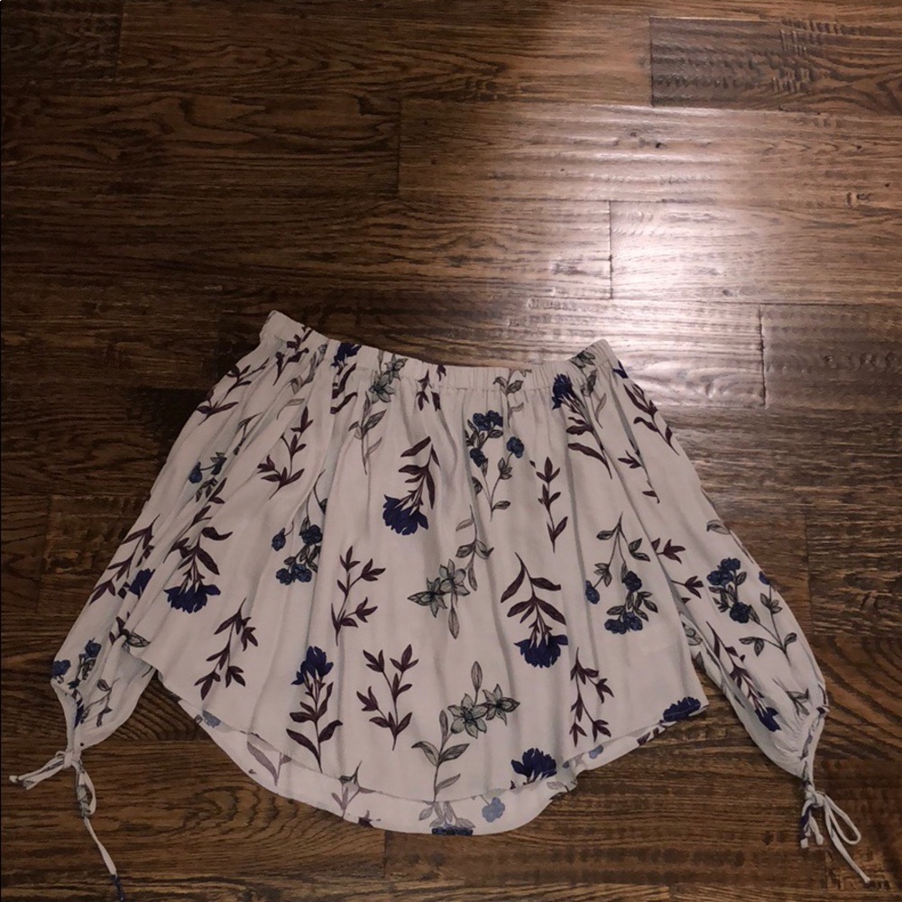 ASTR: grey blue and purple off the shoulder top